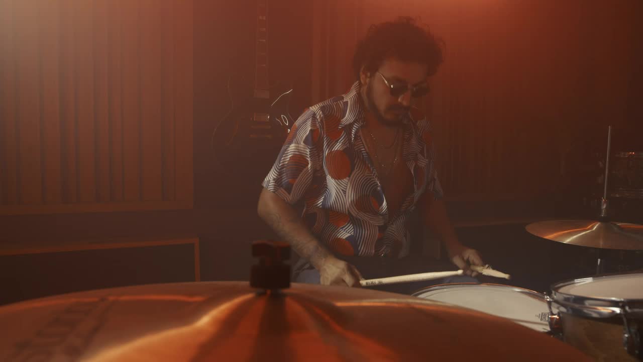 Free Video Stock Skilled Drummer Playing In A Studio Live Wallpaper