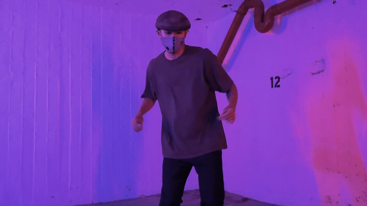 Free Video Stock Skillful Boy Dancing Break Dance With A Face Mask Live Wallpaper