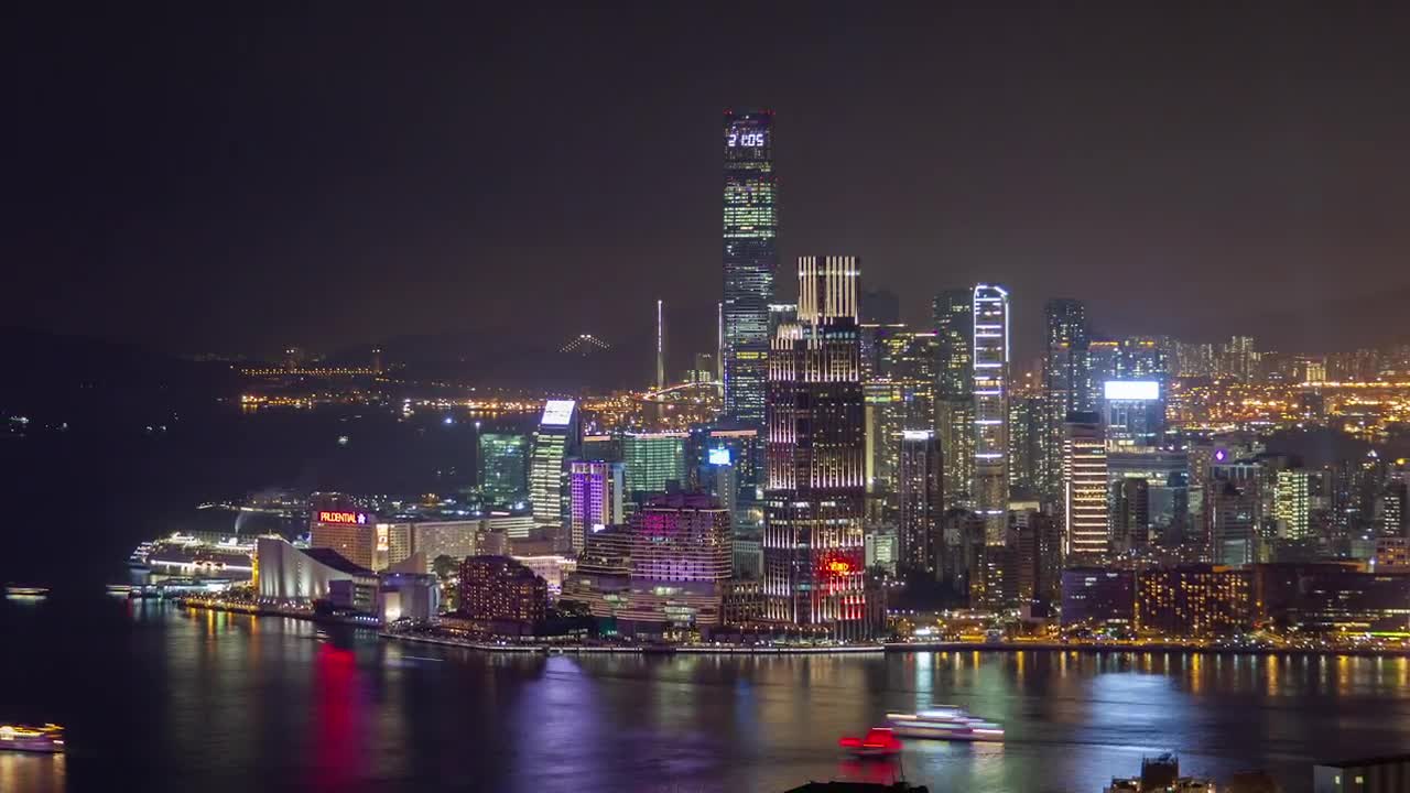 Free Video Stock Skyscrapers In Hong Kong Bay At Night Live Wallpaper