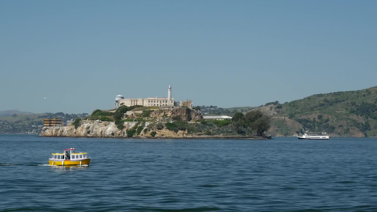 Free Video Stock Small Cruise Ship Passing By Alcatraz Island Live Wallpaper