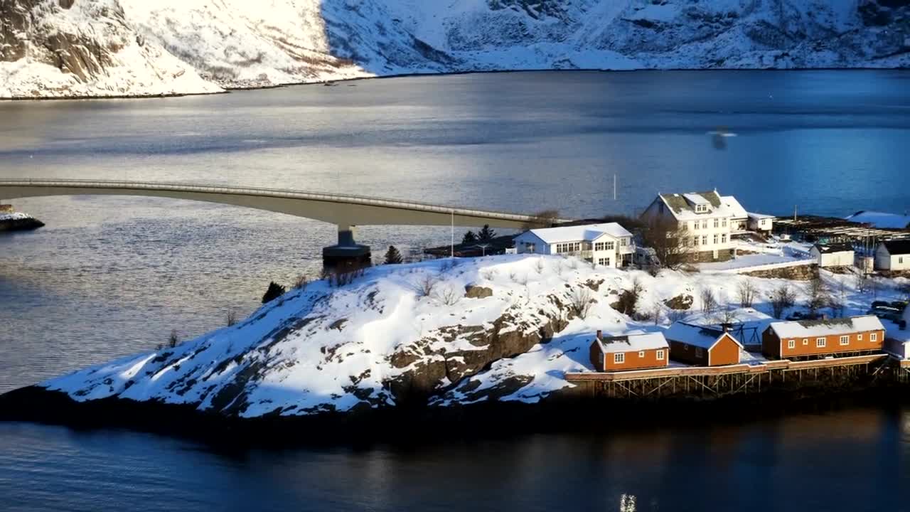 Free Video Stock Small Fishing Town In The Snowy Mountains Live Wallpaper