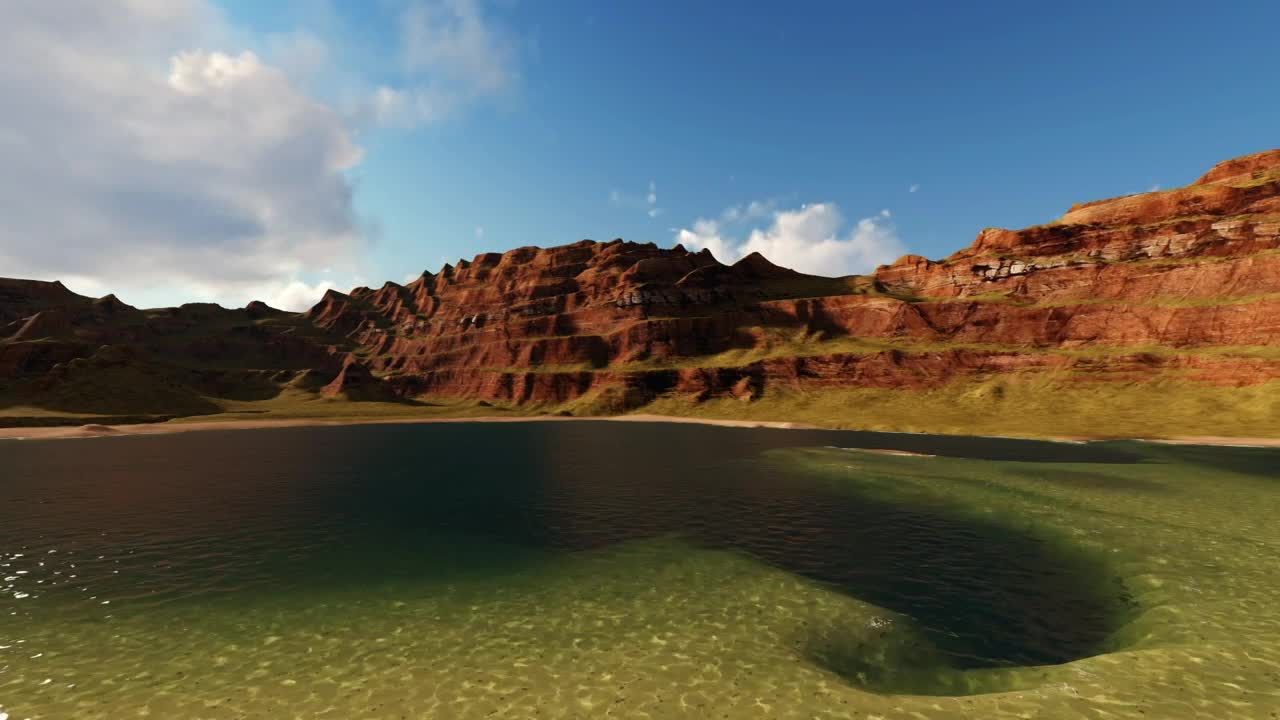Free Video Stock Small Sunny Lake Surrounded By Plateaus In D Live Wallpaper