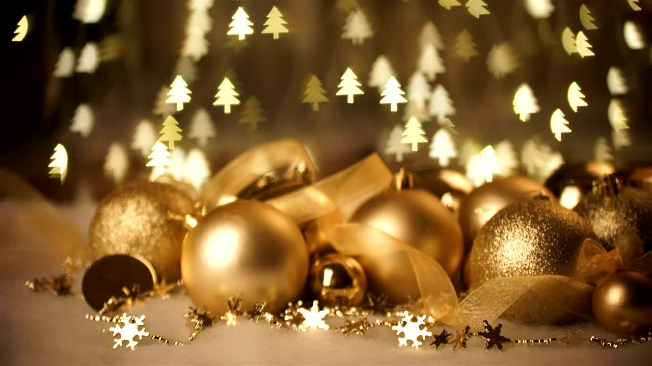 Free Video Stock Sparkling Gold Holiday Ornaments And Tree Lights Live Wallpaper