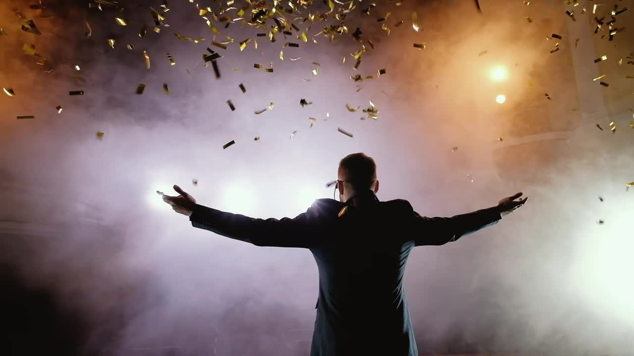 Free Video Stock Speaker With Arms Ups At The End Of A Presentation Live Wallpaper