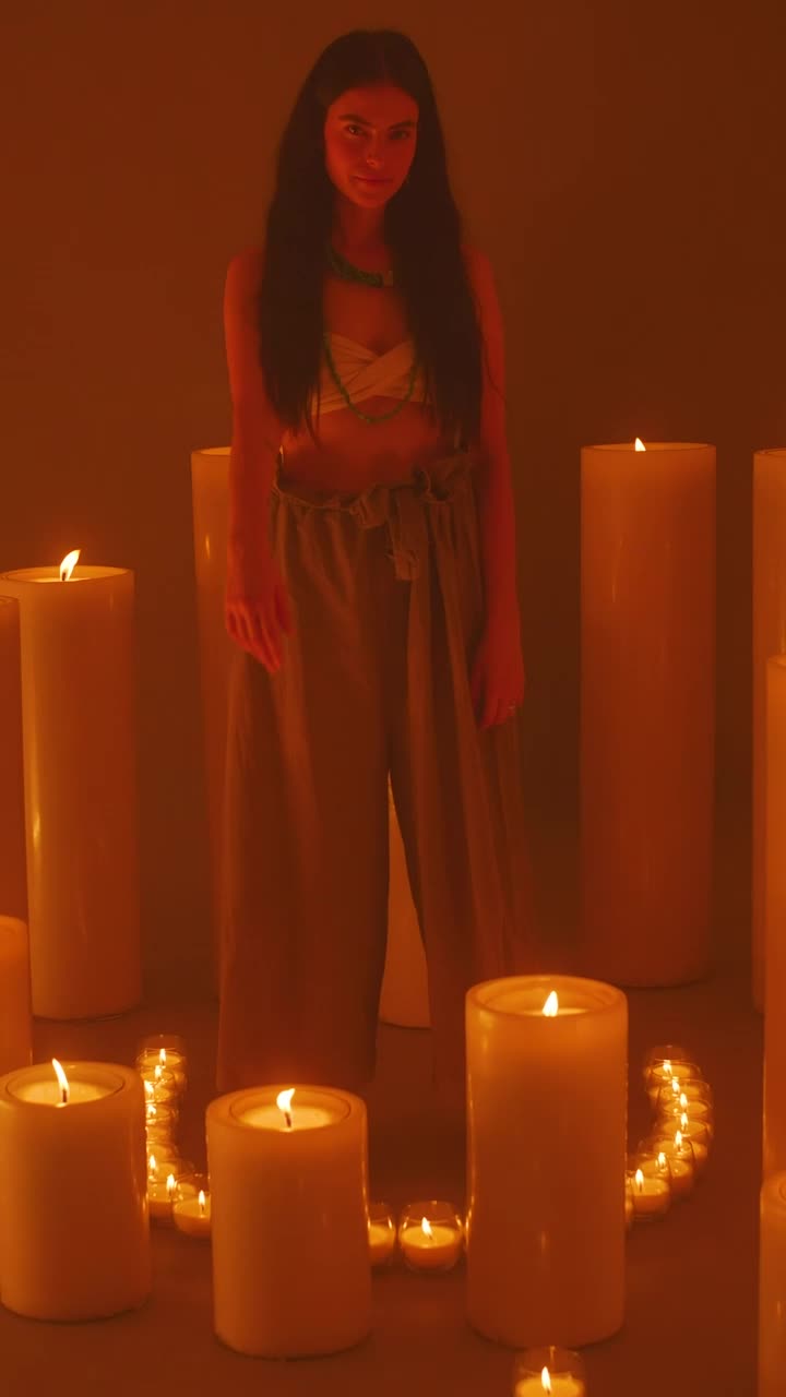Free Video Stock Spiritual Woman Inviting You To Approach Surrounded By Candles Live Wallpaper