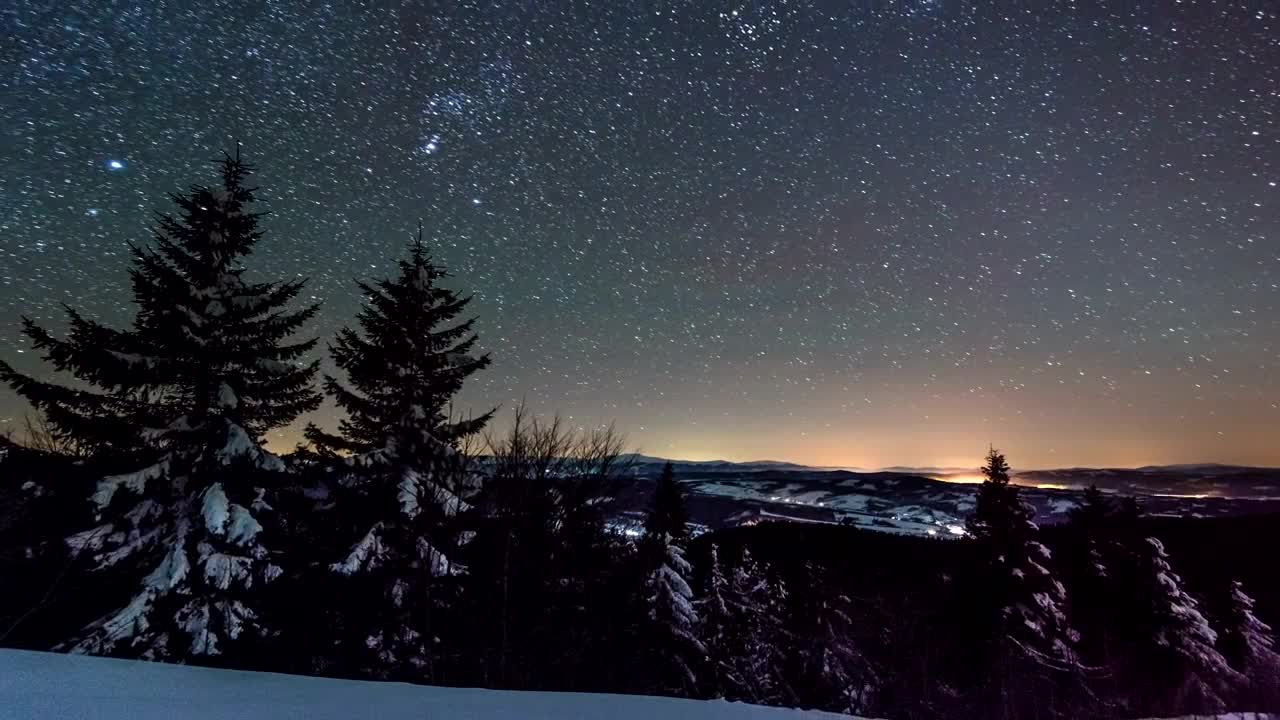 Free Video Stock Starry Night In The Forest In Winter Live Wallpaper