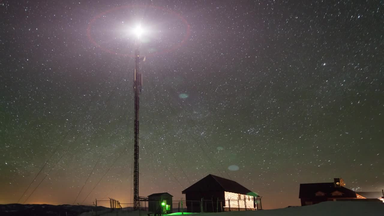 Free Video Stock Starry Sky On A Place With A Communications Tower Live Wallpaper