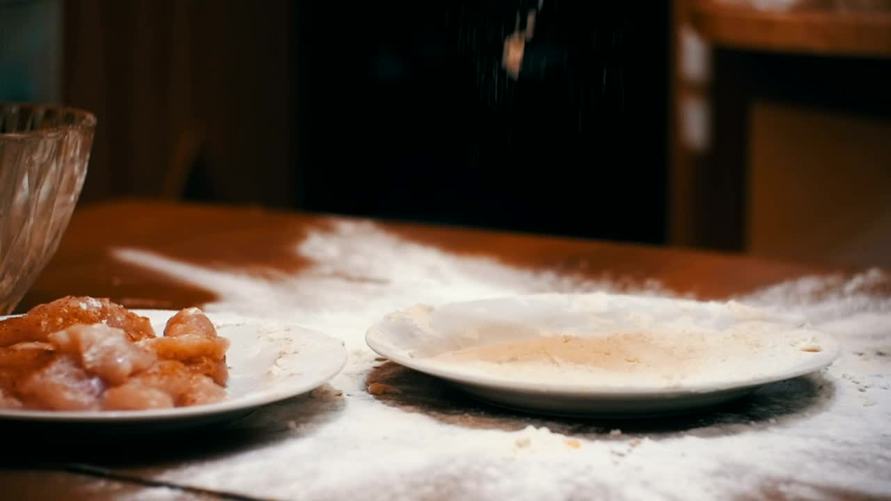 Free Video Stock Straining Flour To Prepare Meat Live Wallpaper