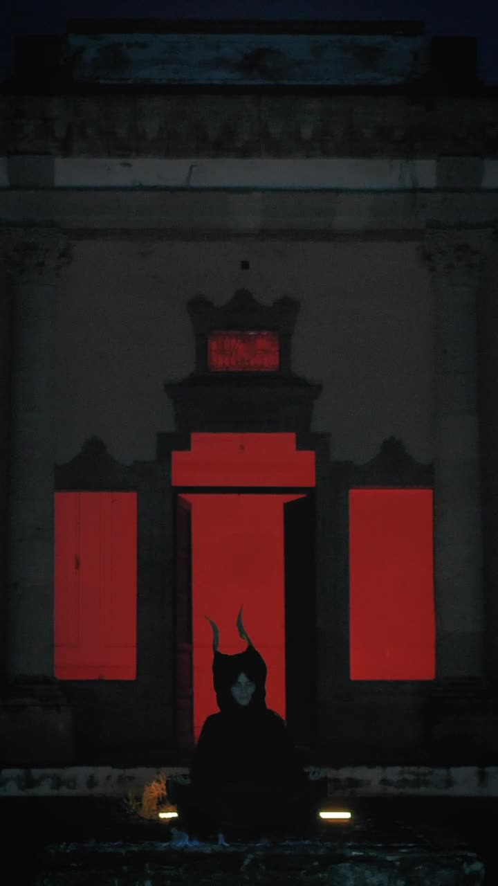 Free Video Stock Strange Person With Horns In The Dark In Front Of Live Wallpaper