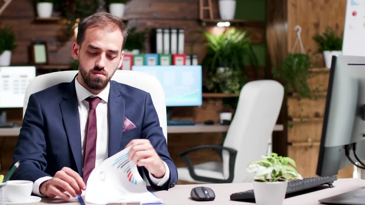 Free Video Stock Stressed Business Man Takes A Break In Office Live Wallpaper