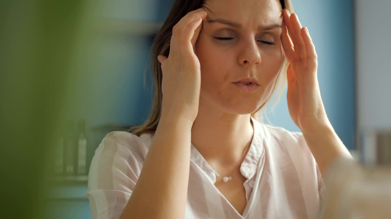 Free Video Stock Stressed Woman Massages His Face Live Wallpaper