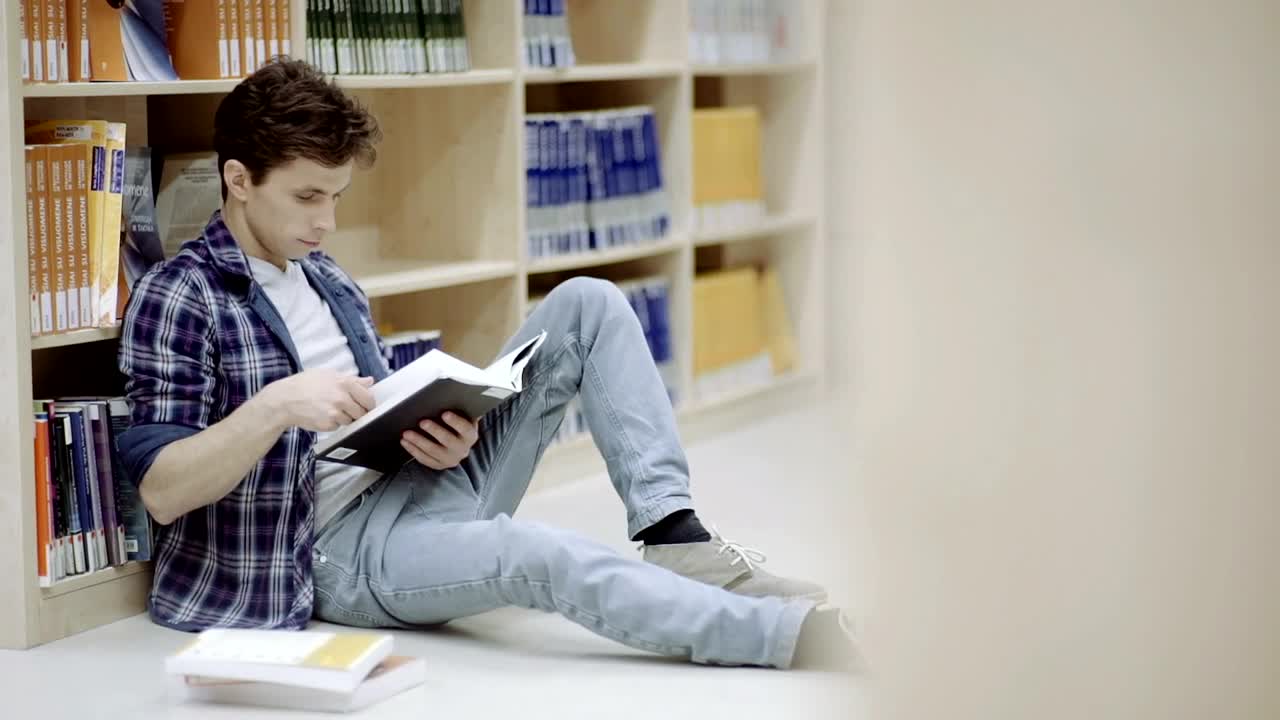 Free Video Stock Student Reading On The Library Corridor Live Wallpaper