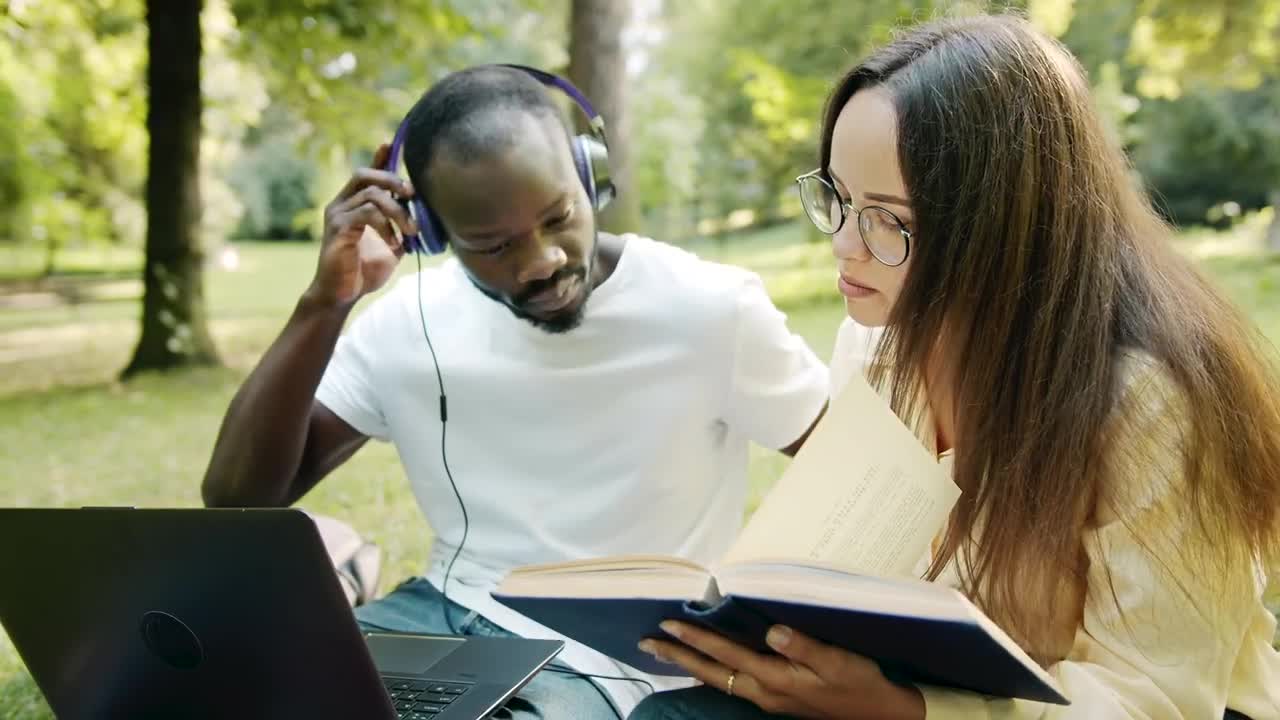 Free Video Stock Students Sit In Park And Discuss Ideas While Reading Live Wallpaper