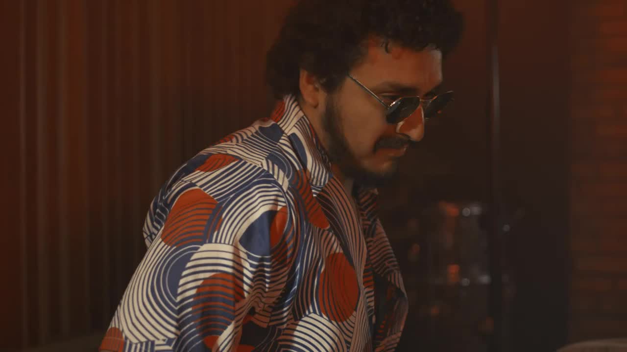 Free Video Stock Stylish Drummer Performing In A Recording Studio Live Wallpaper