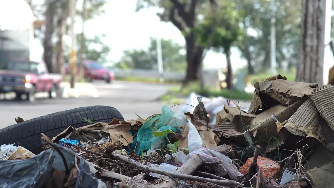 Free Video Stock trash pile on the street on a sunny day Live Wallpaper