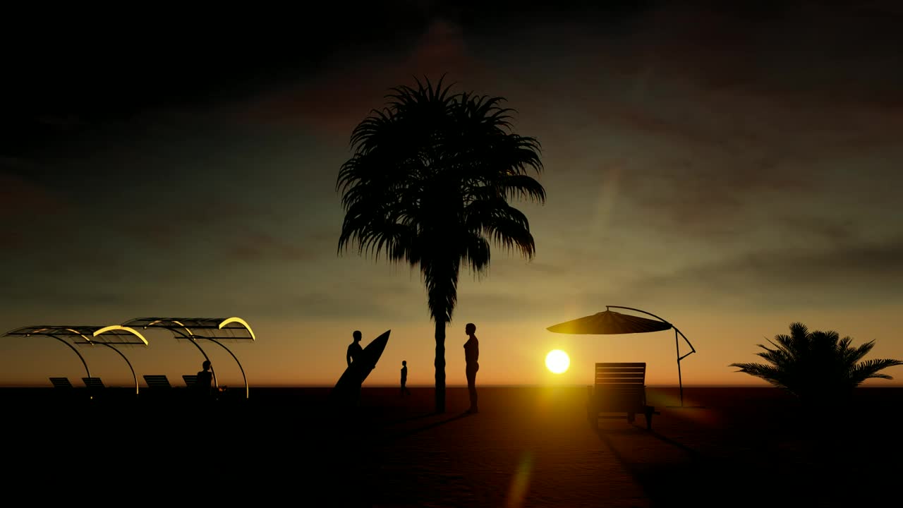 Free Video Stock sunset in the beach with people in the sand Live Wallpaper