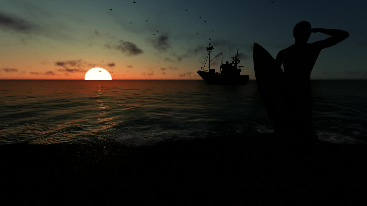Free Video Stock surfer watching the sunset Live Wallpaper