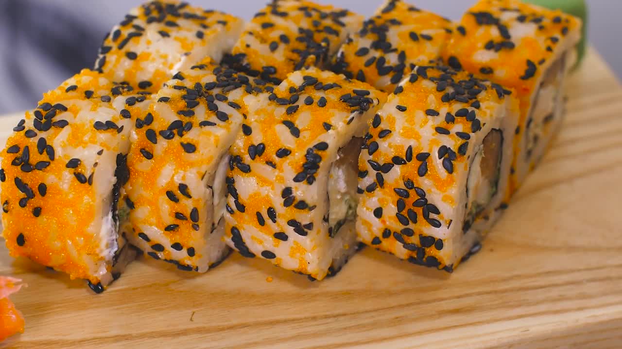 Free Video Stock sushi plate on a wooden board Live Wallpaper