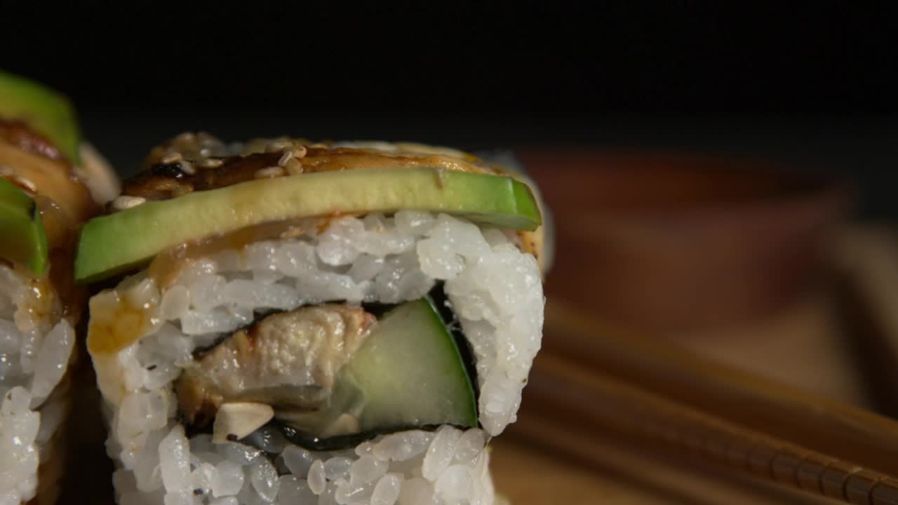 Free Video Stock sushi rolls with soy sauce Live Wallpaper