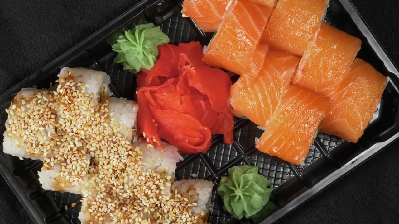 Free Video Stock sushi with sesame and salmon Live Wallpaper