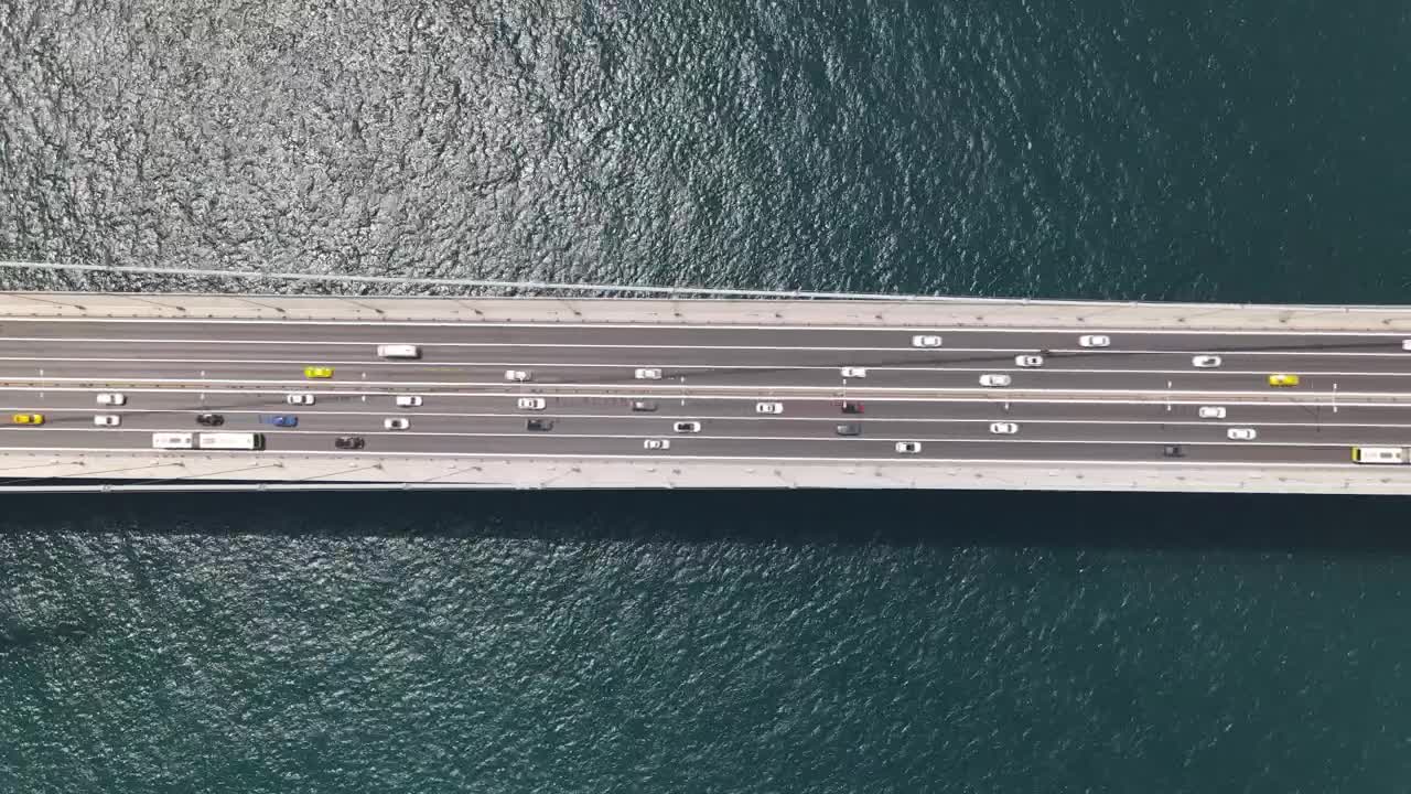 Free Video Stock suspension bridge with many cars aerial shot Live Wallpaper