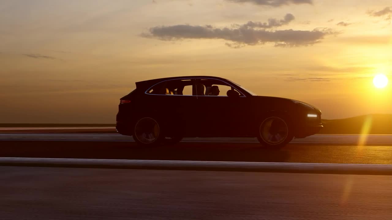 Free Video Stock suv in a road at sunset tracking shot Live Wallpaper