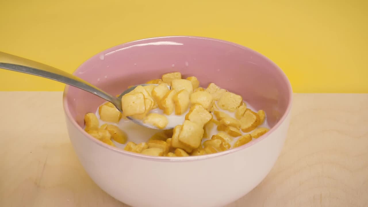 Free Video Stock taking a spoonful of cereal in the form of bread Live Wallpaper