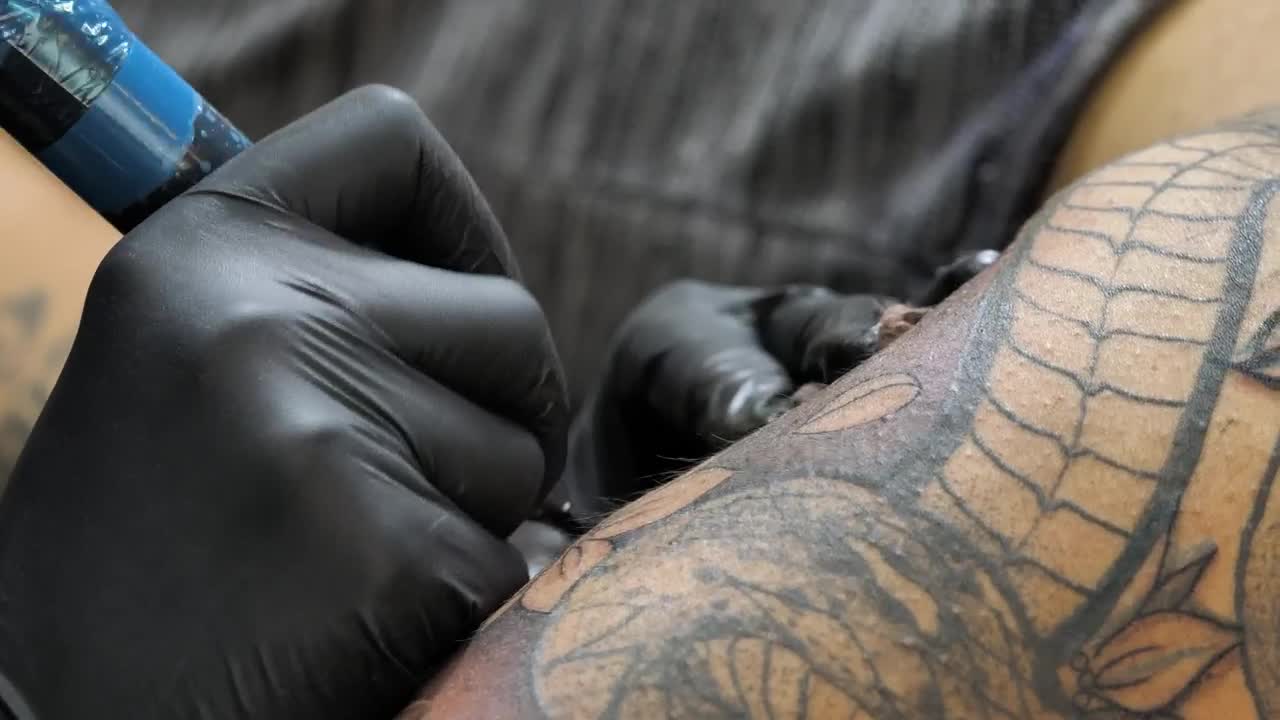 Free Video Stock tattoo artist filling in a tattoo Live Wallpaper