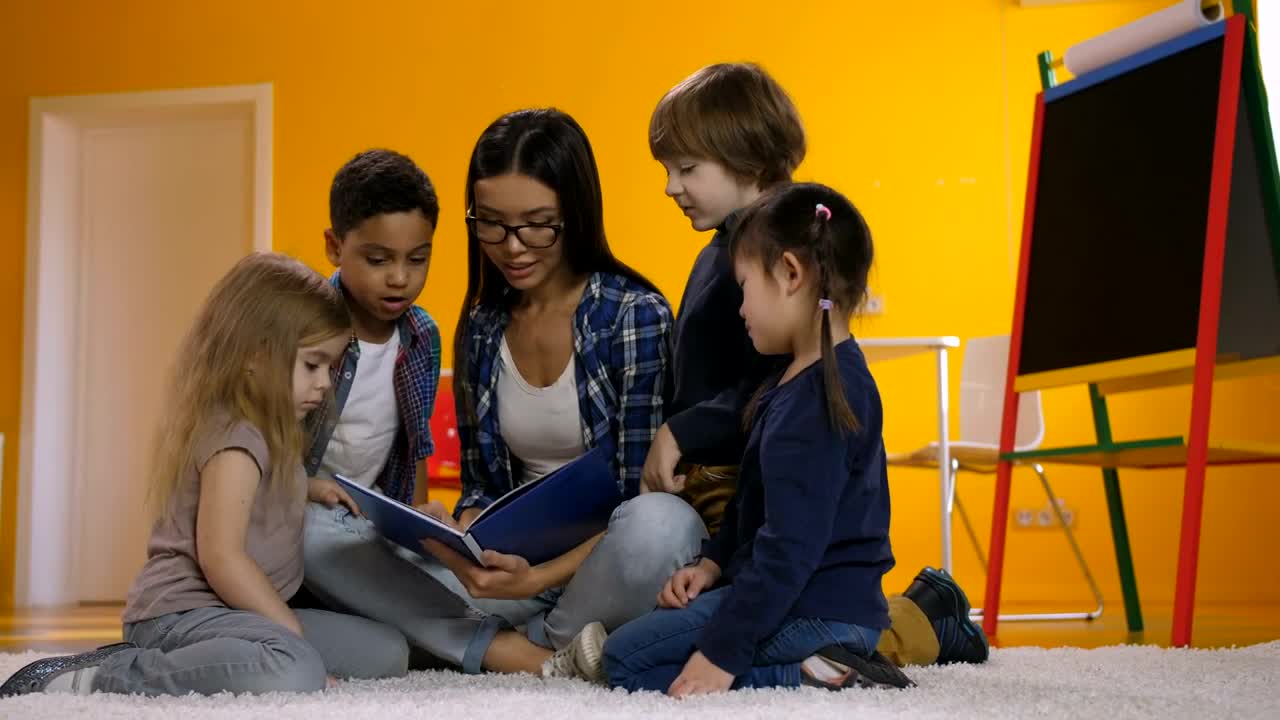 Free Video Stock teacher with some children reading a book together Live Wallpaper