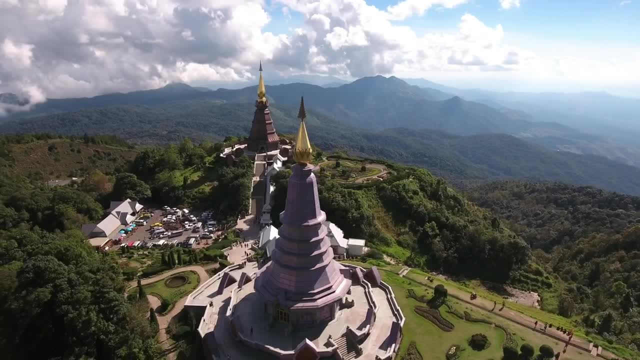 Free Video Stock temple on a hill in nature from on high Live Wallpaper