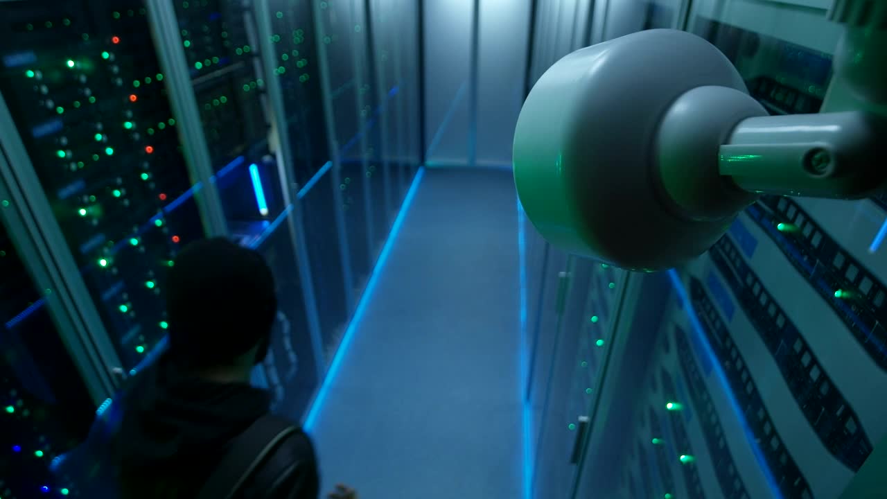 Free Video Stock thief in server room being recorded by a camera Live Wallpaper