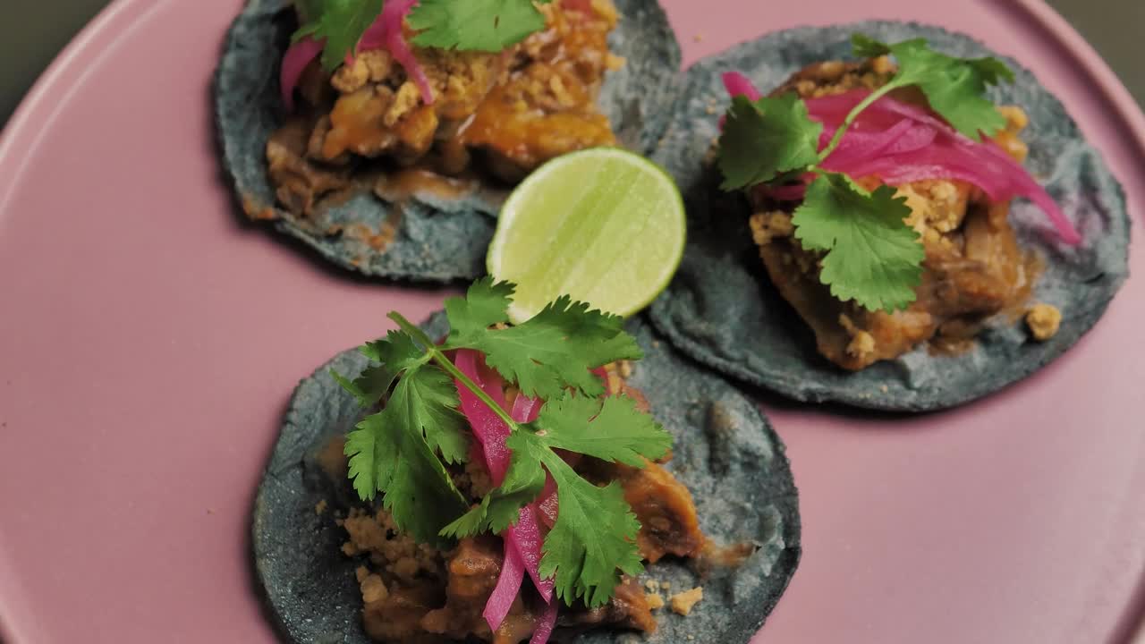 Free Video Stock three tacos on a pink plate Live Wallpaper