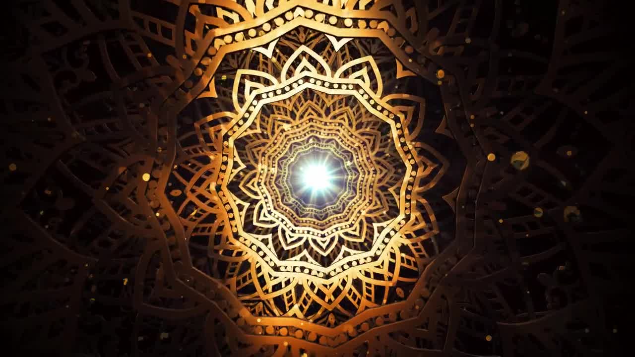 Free Video Stock through a tunnel of golden d flower shaped plates Live Wallpaper