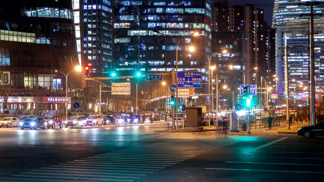 Free Video Stock time lapse of a crosswalk in beijing at night Live Wallpaper