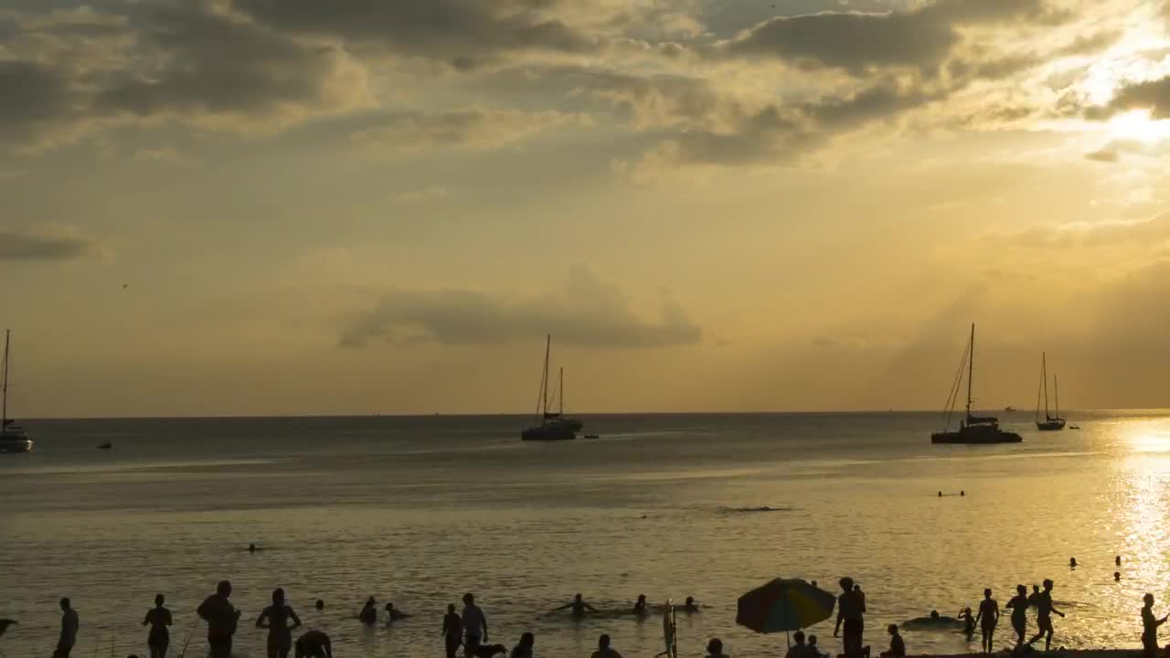 Free Video Stock time lapse of a sunset in a crowded beach Live Wallpaper
