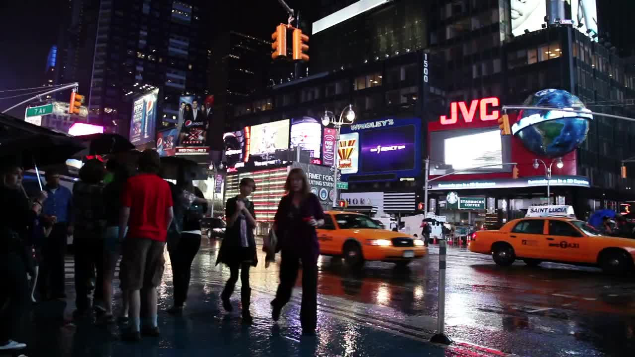 Free Video Stock times square during a rainy night Live Wallpaper