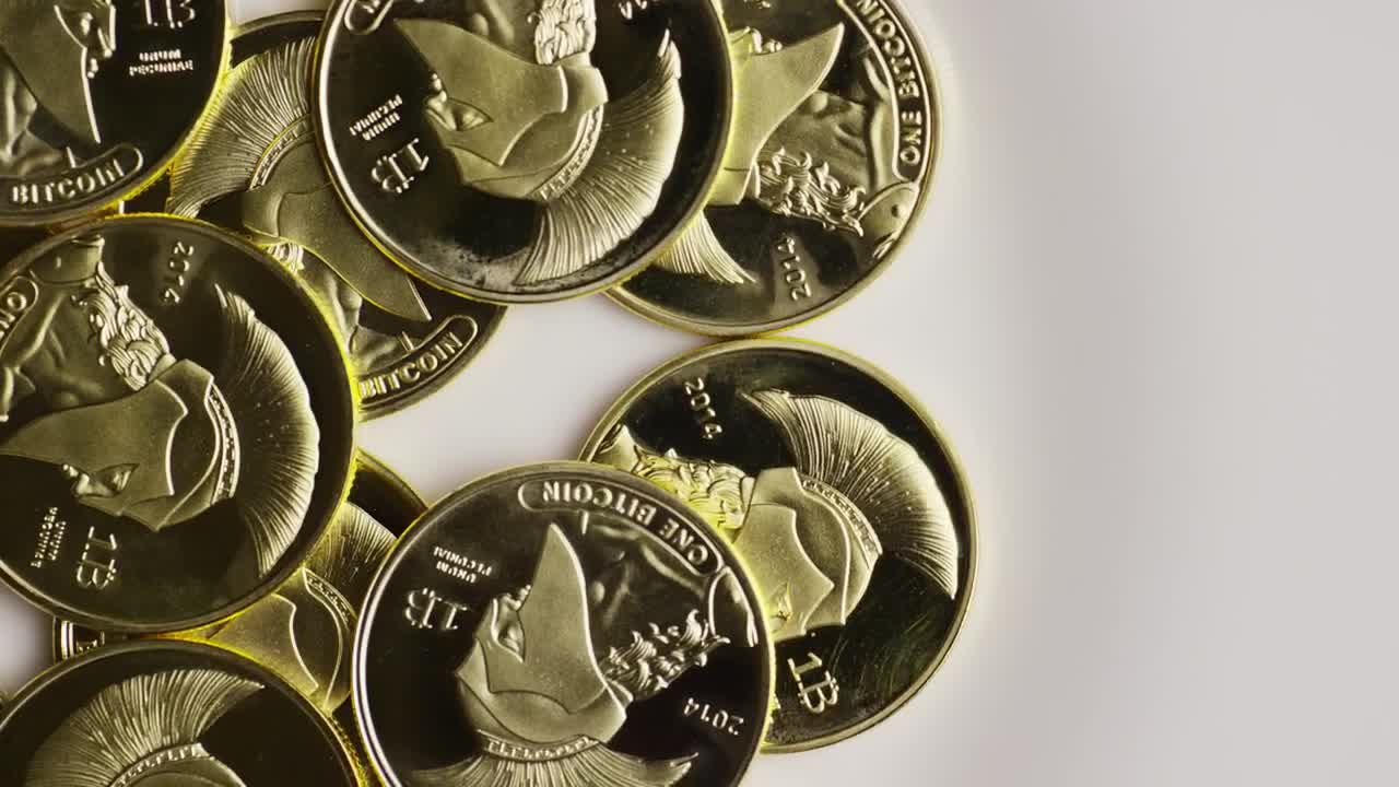 Free Video Stock titan bitcoin gold coins on a white background Live Wallpaper