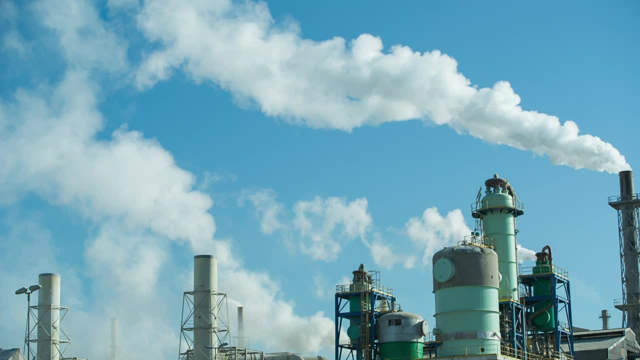 Free Video Stock towers and steam outlets of an industrial plant Live Wallpaper