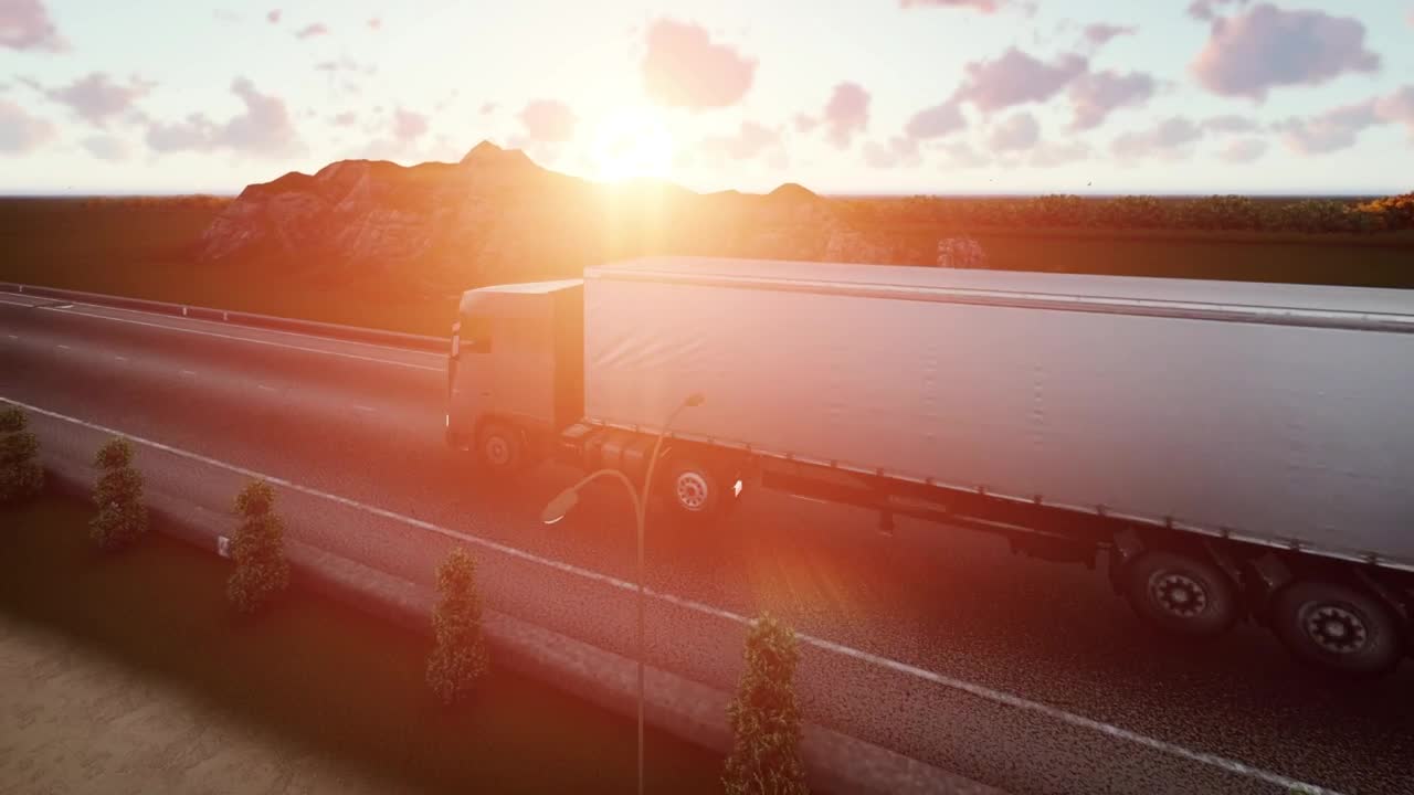 Free Video Stock trailer traveling on a road at sunset in d Live Wallpaper
