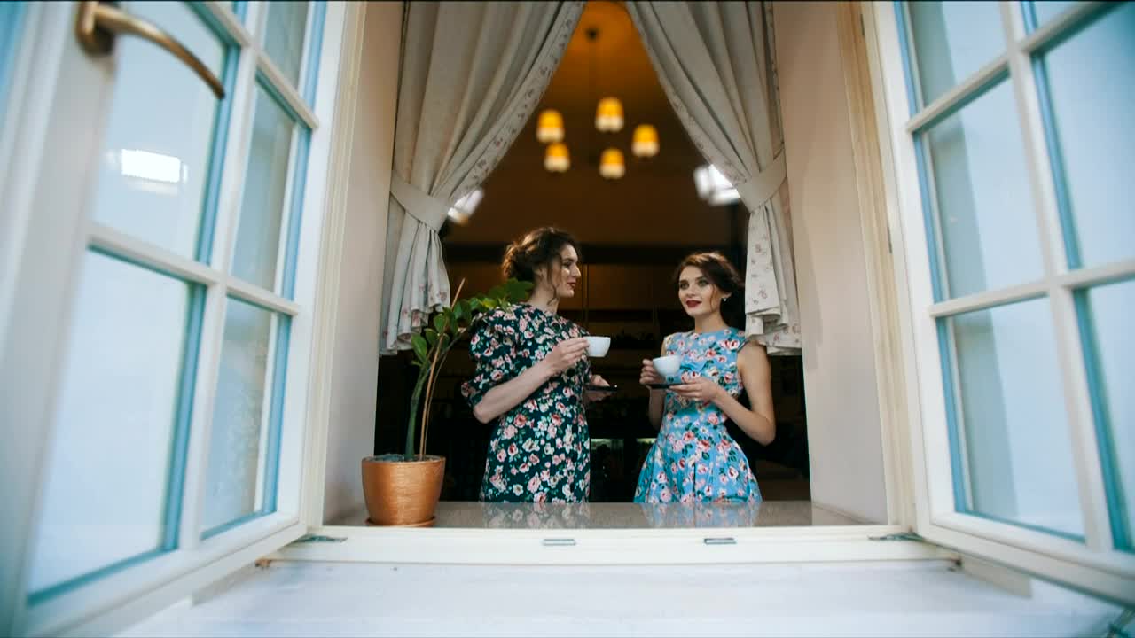 Free Stock Video Two Women Drinking Tea And Talking At The Window Live Wallpaper