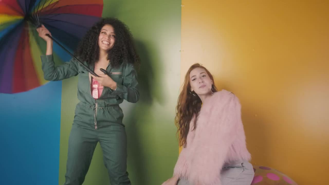 Free Stock Video Two Funny Girls Dancing On Colorful Background Live Wallpaper