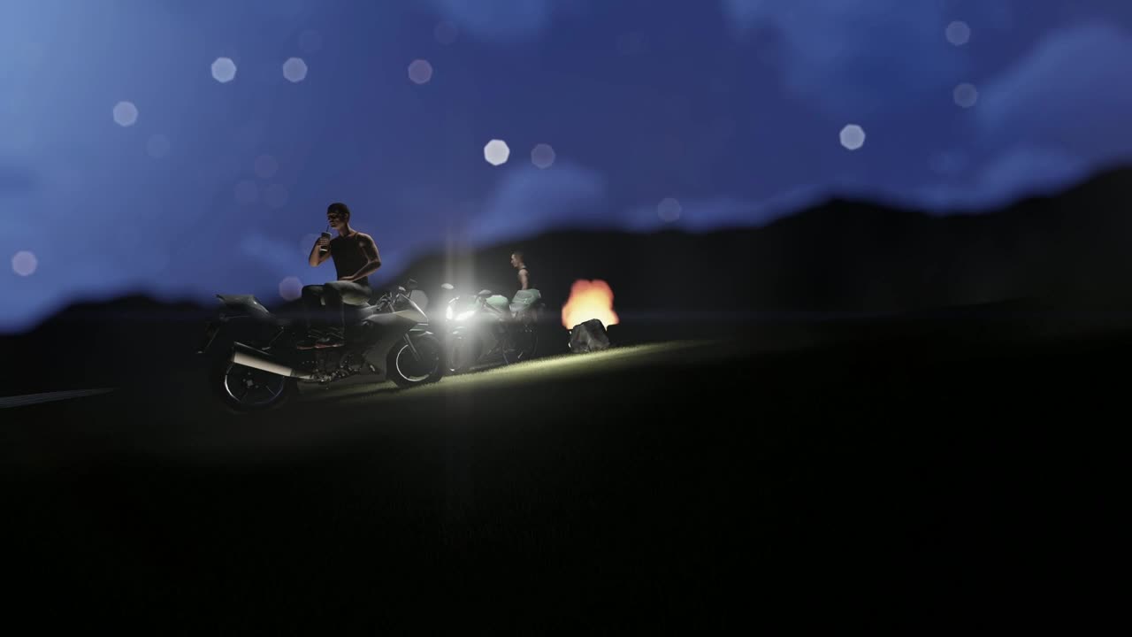 Free Stock Video Two D Motorcyclists Resting With A Campfire Live Wallpaper