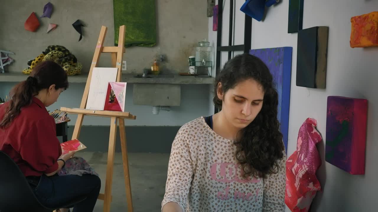 Free Stock Video Two Artist Girls Working In An Artistic Workshop Live Wallpaper