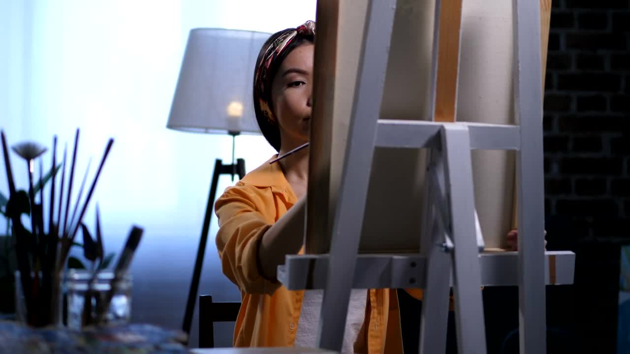 Free Stock Video Young Woman Painting A Picture At Home Live Wallpaper