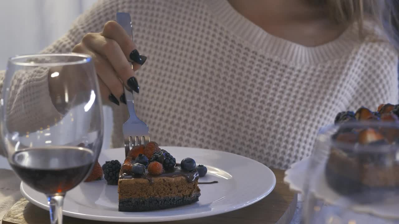 Free Stock Video Young Woman Eating Dessert At Christmas Dinner Live Wallpaper