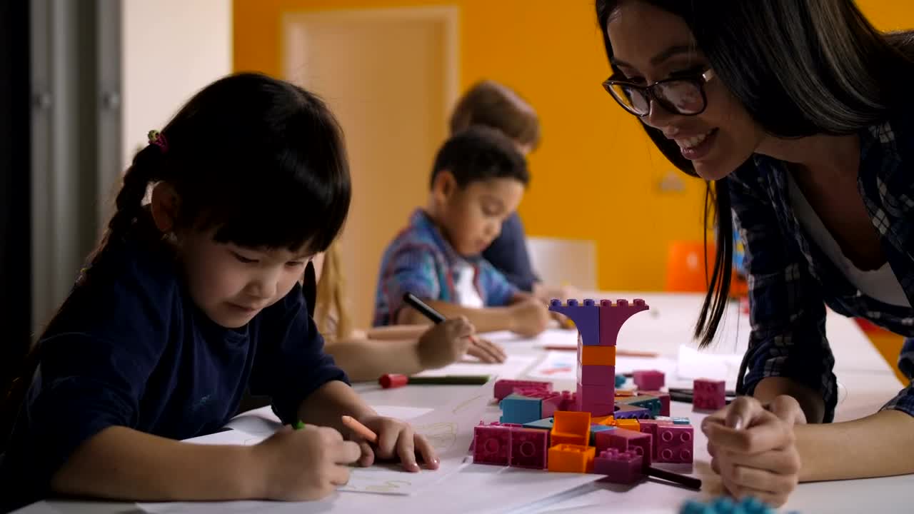 Free Stock Video Young Teacher Checking Her Little Students Work Live Wallpaper