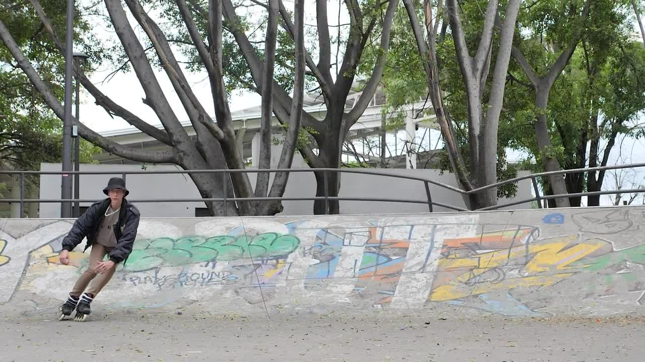 Free Stock Video Young Man With Roller Skates Sliding Down Ramps With Graffiti Live Wallpaper