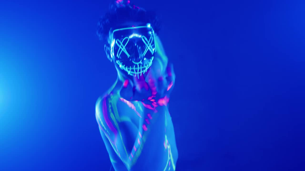 Free Stock Video Young Man With A Halloween Neon Mask Dancing Live Wallpaper