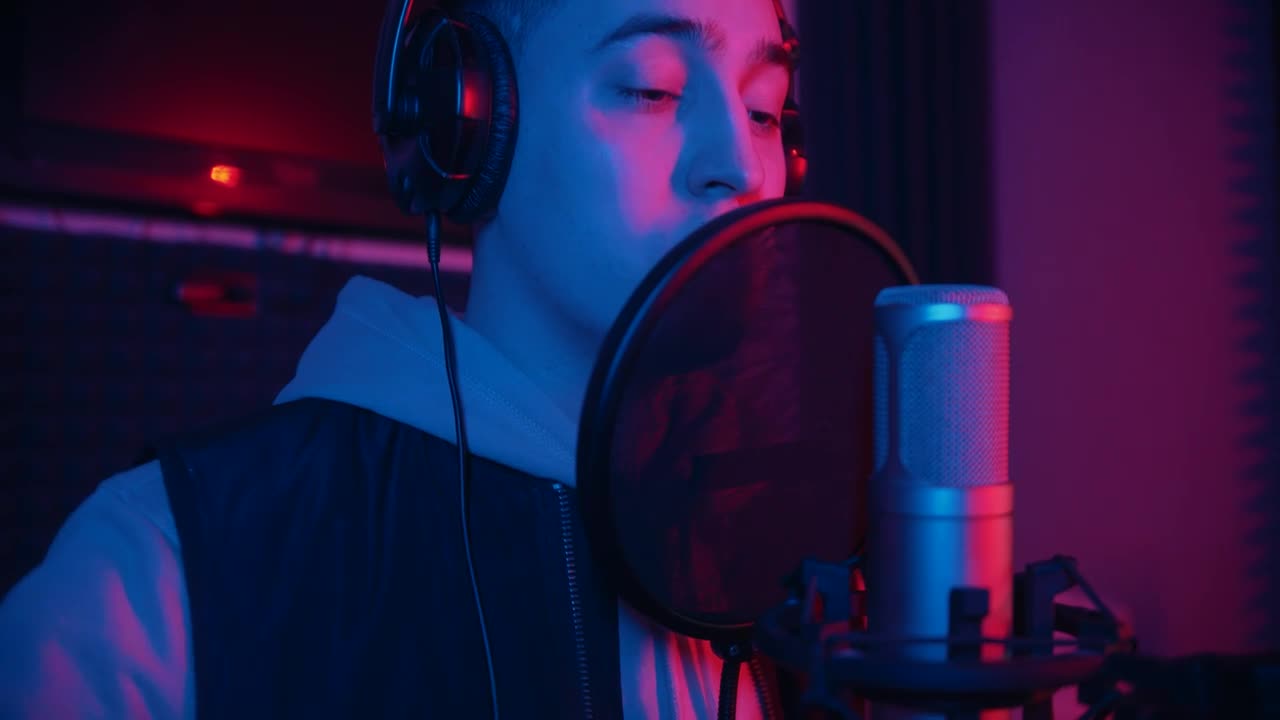 Free Stock Video Young Man Singing With A Microphone In A Studio Live Wallpaper