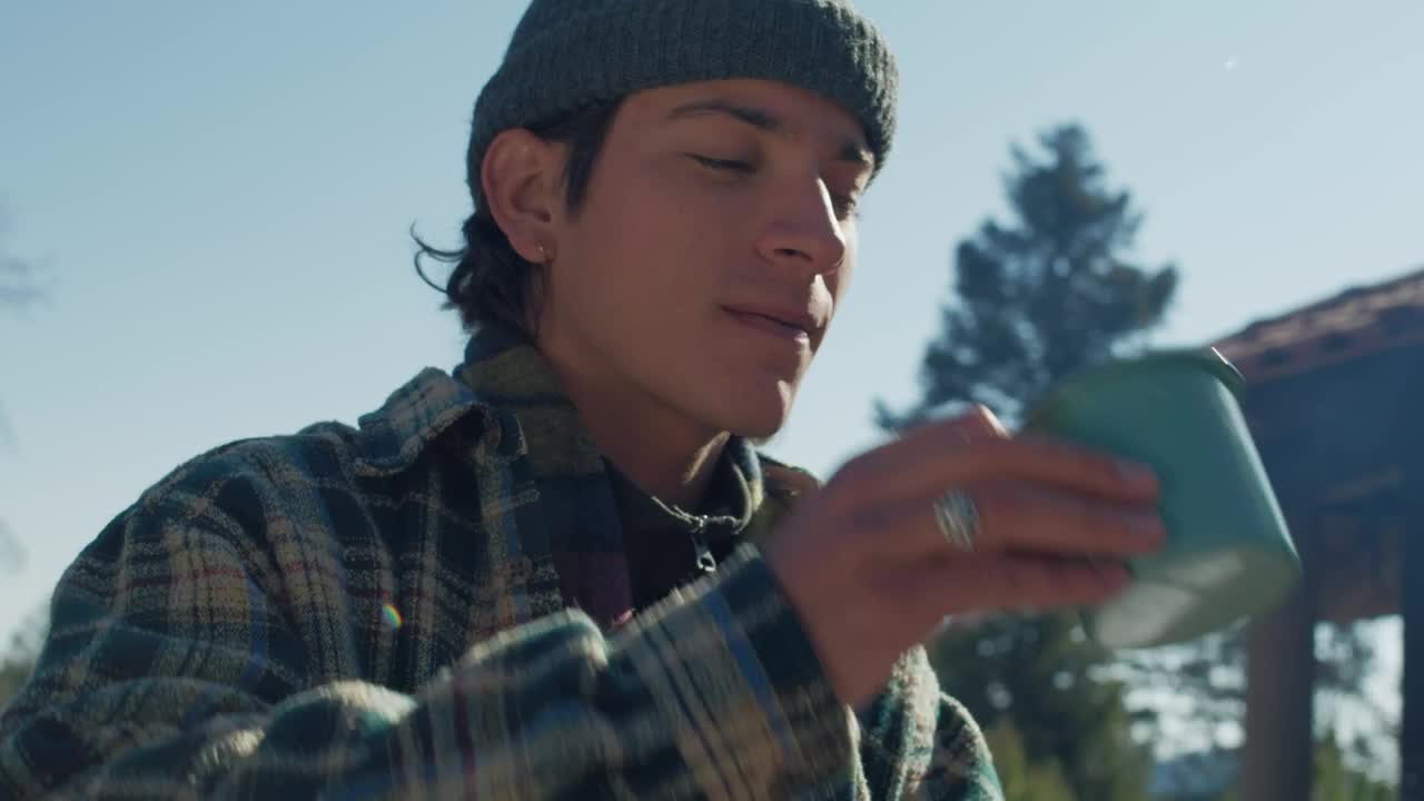 Free Stock Video Young Hiker Drinking Coffee Live Wallpaper